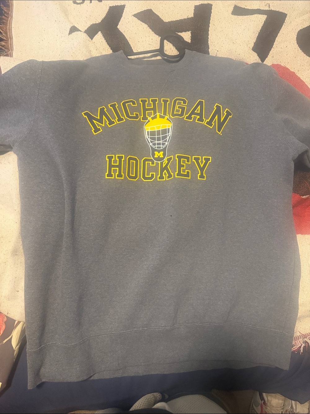 Gear For Sports Navy and Yellow Michigan Hockey Grey Crewneck